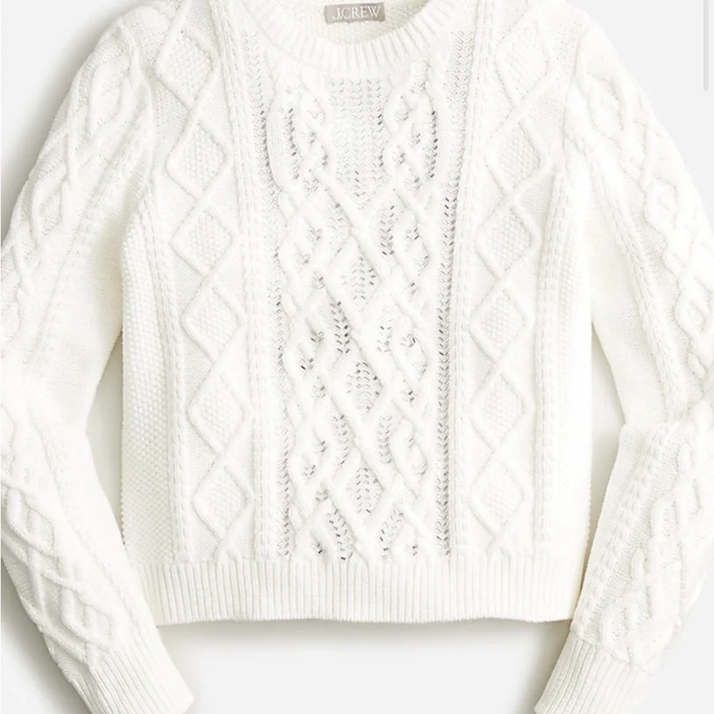 J. Crew White Cable Knit Crystal Embellishments Sweater Top, Large